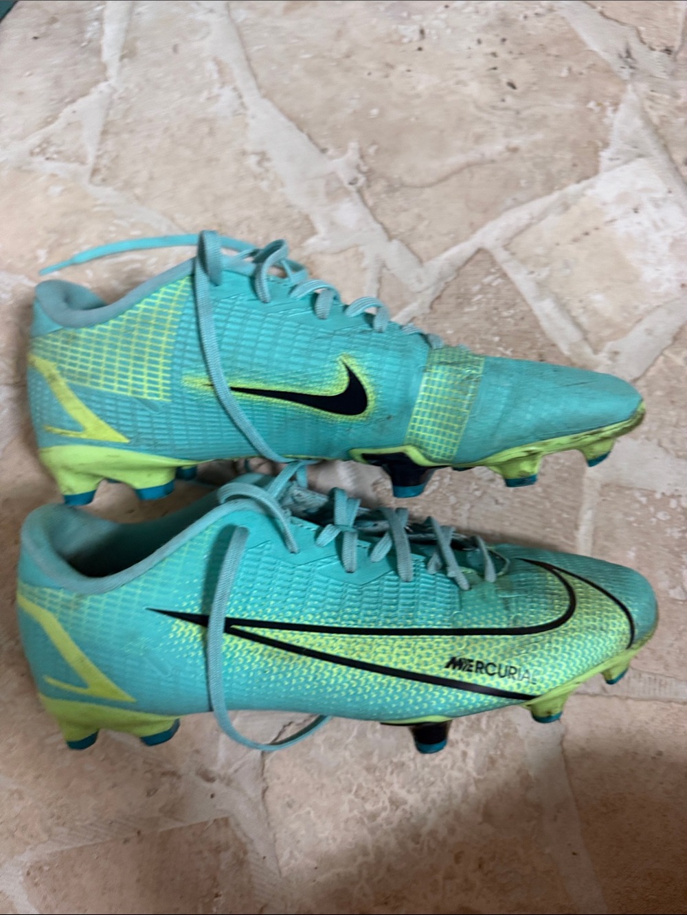 Nike Kids Soccer Cleats in Teal and Neon Yellow